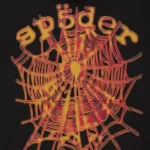 Sp5der Flame Web Graphic Black Orange Hoodie