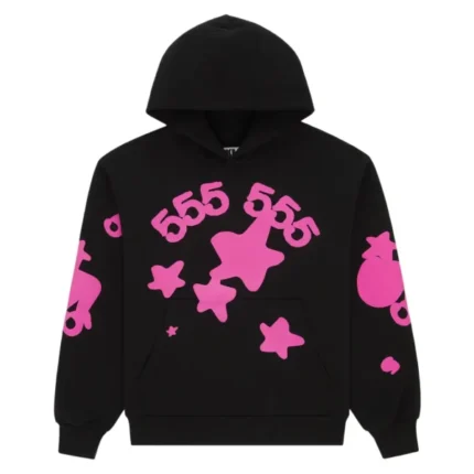 Sp5der Star Graphic Black Pink Hoodie