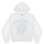Sp5der OG Rhinestone Logo White Hoodie