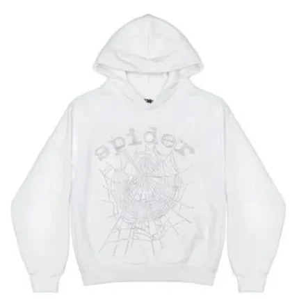 Sp5der OG Rhinestone Logo White Hoodie