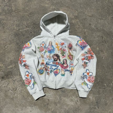 We Are Righteous The “Risen King” Cropped Zip Up White Hoodie